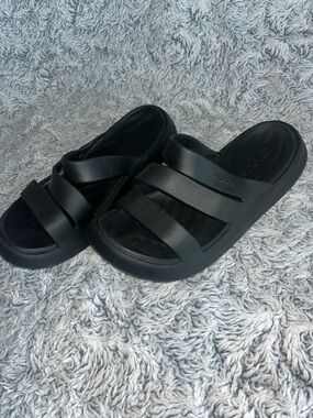 CROCS Black Triple-Strap Slide Sandals